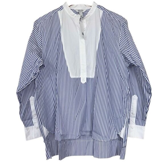Spanx Poplin Tuxedo Shirt Postal Blue Narrow White Stripe Size Small new - Picture 5 of 13